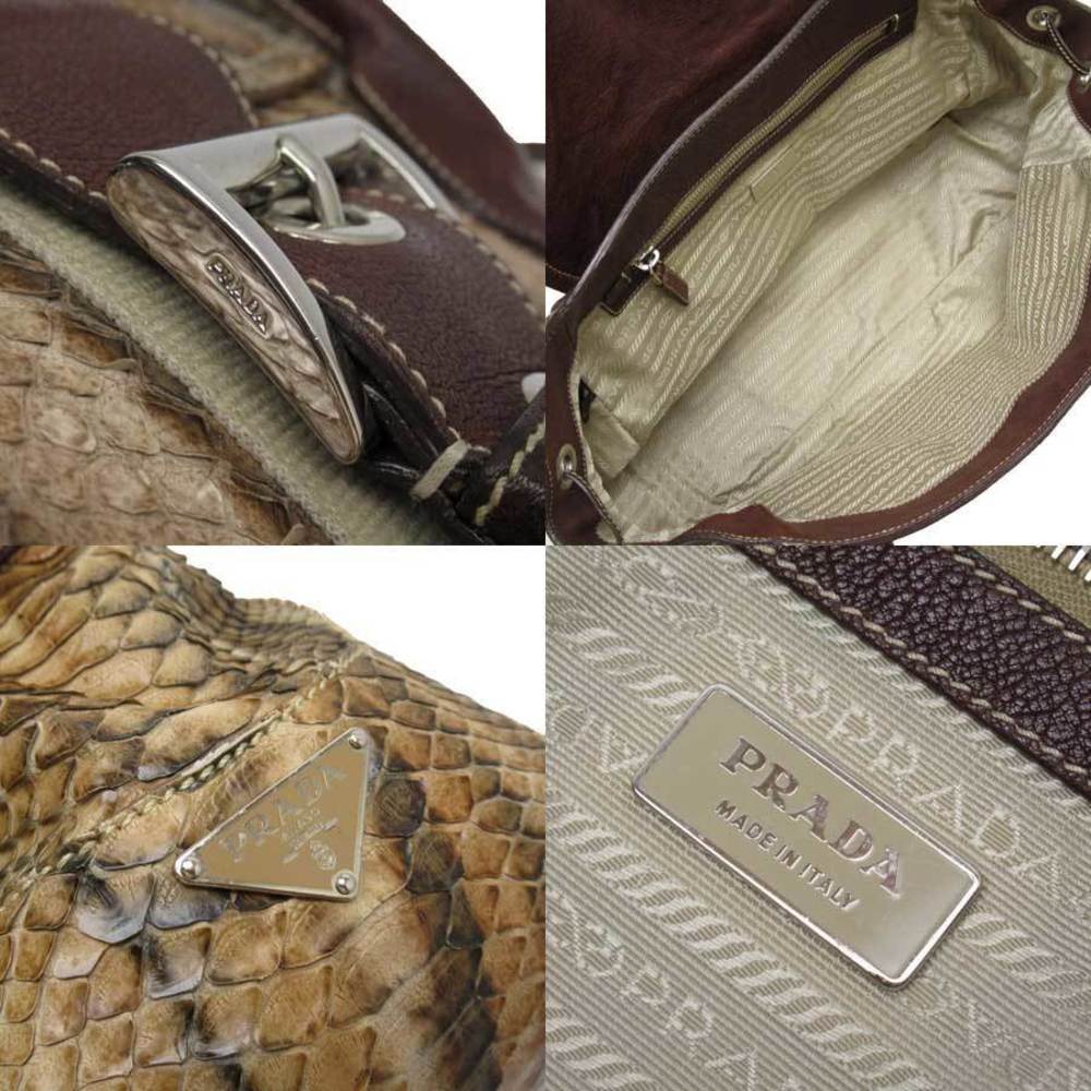 Prada Python Leather Shoulder Bag Beige Brown - image 3
